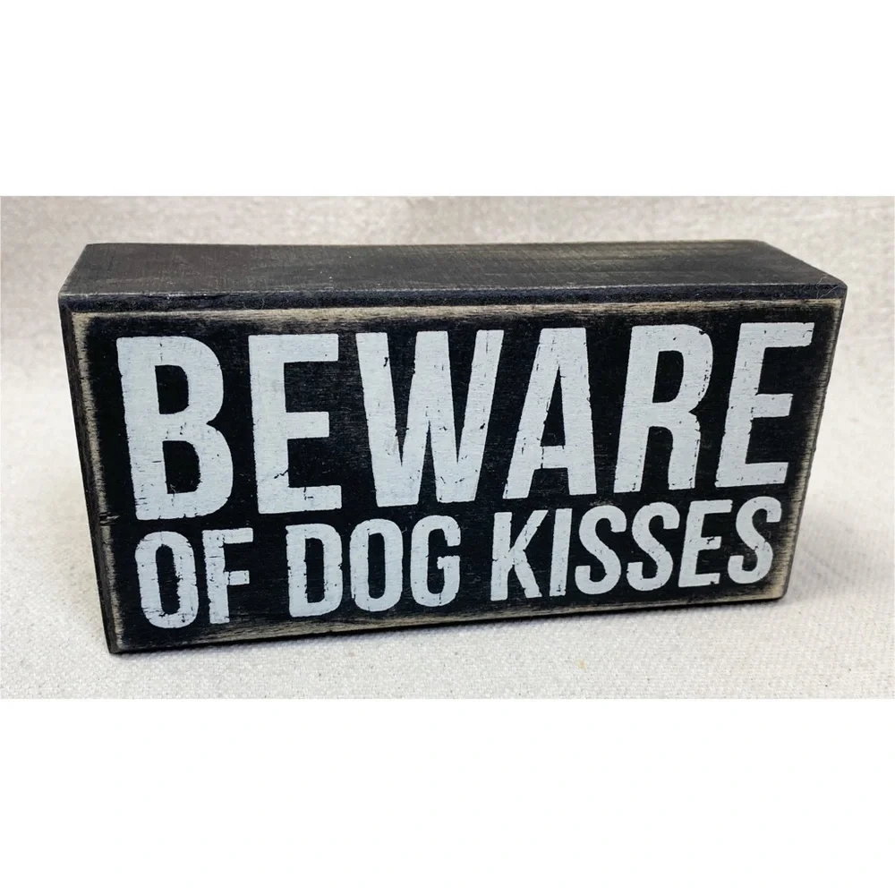 ✨Beware of dog kisses wooden box sign decor wall